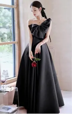 ブラックオフショルダーパーティードレス