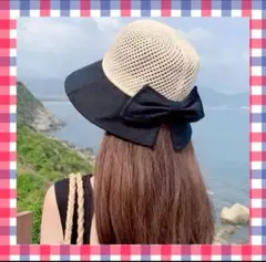 麦わら帽子　ブラック　帽子　ハット　夏　キレイめ　黒　涼しげ　可愛い