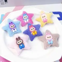 Labubu ラブブ 前髪クリップ、ヘアクリップ、　ヘアピン星型ウサギ6個セット