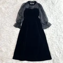 【新品タグ付】forksy. 配色切替オーガンジー×ベロアドッキングドレス 黒