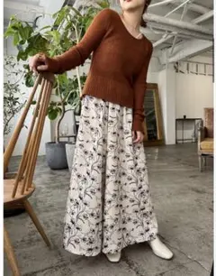 【美品】jumelle フラワーロングスカート ナチュラル 大人ガーリー