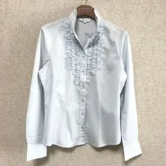 レディースフリルブラウスシャツブルーのサムネイル