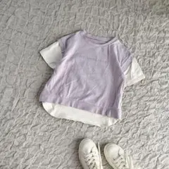 キッズ　Tシャツ　女の子　130サイズ　重ね着　　ドッキング　紫　パープル