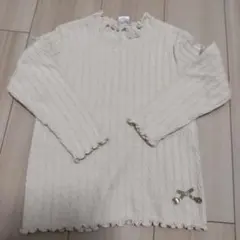 フタフタfutafutaアイボリー 長袖カットソー リボン付き