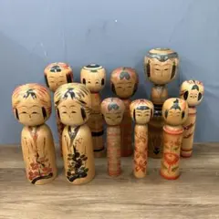 D-3【希少】伝統こけし 7体まとめ売り 作家物 銘あり 遠刈田 土湯 昭和