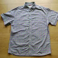 Hush Puppies チェック柄 半袖シャツ パープル×グリーン LLのサムネイル
