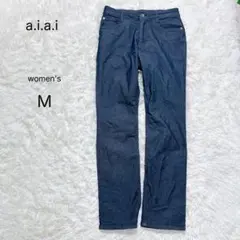 【a.i.a.i】スリムデニムパンツ ストレッチ素材 濃紺 きれいめ 細見え