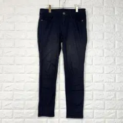 ネイビー【L】紺 チェック スキニーパンツ ストレッチ 春夏 カジュアル