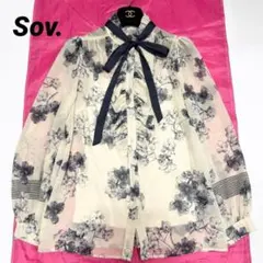 美品 Sov. フラワーボウタイリボンワンピース 花柄 ティアード フレア