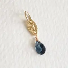 ロンドンブルートパーズ 天然石　ネックレスチャーム　ブルー　冬　14kgf