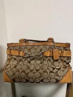 COACH コーチ ハンドバッグ シグネチャー ハンプトンズ 茶 COACH コーチ ハンドバッグ シグネチャー ハンプトンズ 茶 - メルカリ