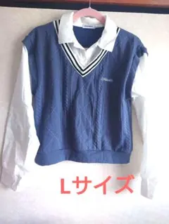 VEHEMENT. ニットベスト L ブルー/ホワイト