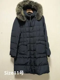 ネイビー ファー付きロングダウンジャケット　Size11号