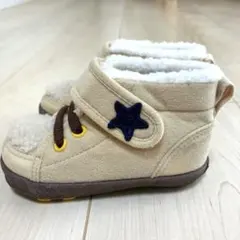 美品ベージュ フリース ベビーシューズ 星刺繍キッズ子供用ブーツ13センチ