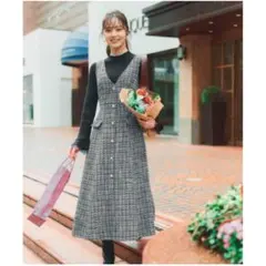 試着のみ Arpege storyフロントボタンIラインワンピース グレー系