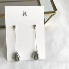 『No.844』 しずくガラスのシンプルピアス/グリーン ビーズ ゴールド