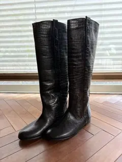 Fabio Rusconi ブラックレザー クロコダイル型押し　ロングブーツ
