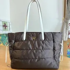 サマンサタバサ ナイロンキルティング トートA4対応 ブラウン×ホワイト 美品