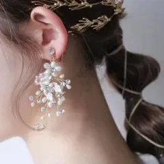 ウェディング イヤリング 大ぶり ゴールド 花 結婚式 ブライダル アクセサリー