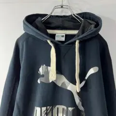 PUMA　ビッグロゴ　パーカー　フーディー　裏毛　M　デカロゴ　Vガゼット　古着