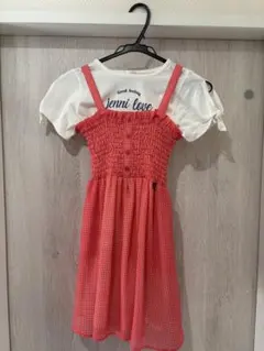 ジェニーラブ　赤色ギンガムチェックワンピース140