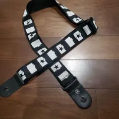 ギターストラップ 白黒ストライプ 星デザイン