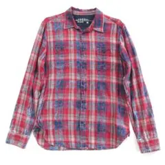 【GAP】ギャップ　ビンテージ加工 コットンチェックシャツ　レッド系size M
