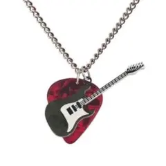 ギター　ピック　シルバーネックレス　ブラック　レッド　匿名配送