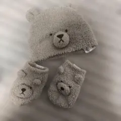 ジェラートピケ　クマ耳付き帽子とミトンセット