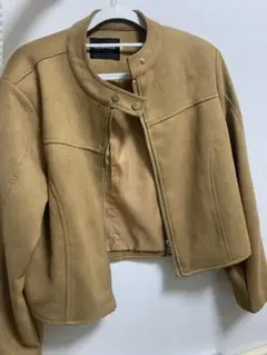 ノーカラー スエード風ジャケット ベージュ