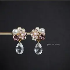 残り①のみ》大粒雫クリスタル♡lt.アメジスト flower bijouピアス
