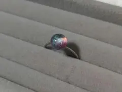 ピンク ガラスカボション リング フリーサイズ