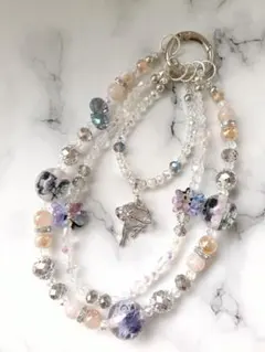 ハンドメイド 3連ビーズストラップ　携帯アクセサリー　バックチャーム