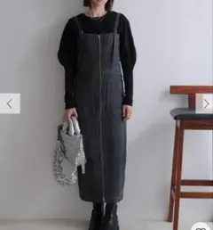 LADYMADE フロントジップラメニットジャンスカ　キャミワンピースグレーラメ