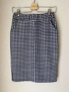 【美品】韓国　ネイビーとホワイトのギンガムチェックタイトスカート