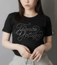 SPINNS ラインストーン半袖Tシャツ ブラック