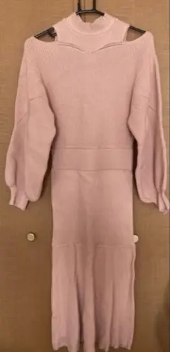 【お値下げしました】ロングニットワンピース 長袖 リボン付き