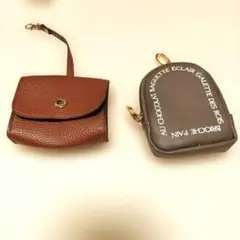 カラビナ付きミニポーチ2個 ブラウン・グレージュ