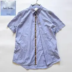 現行タグ✨ポールスミス マルチストライプ 金ボタン 袖折り返し シャツ M 青