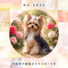 【送料無料】防水ステッカー　ヨークシャー テリア　薔薇　No.1832