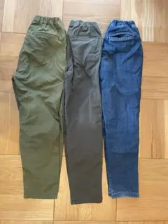 ユニクロ暖パン150 3点セット オリーブ・カーキ・デニムブルー