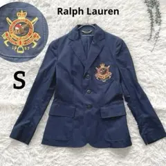 ラルフローレン 長袖テーラードジャケット 紺ブレ エンブレム レディース S