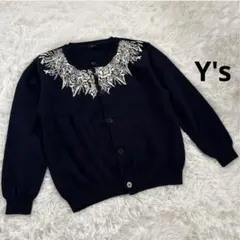 Y's ワイズ　ニット　カーディガン　刺繍　ネイビーのサムネイル