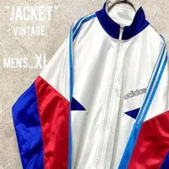 レア○90s《アディダス》刺繍トラックジャケット/ホワイト/メンズXL