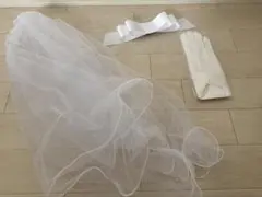 ウェディングベール・リボンボンネ・手袋セット