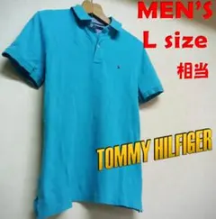 TOMMY HILFIGER 青 ポロシャツ Lサイズ
