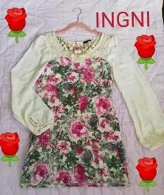 Ingni 袖シフォン花柄ワンピース