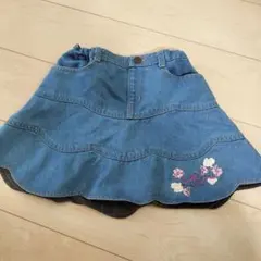 メゾピアノ　デニムフレアスカート 花柄刺繍