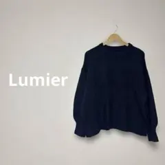 【Lumier】リュミエ ボリューム袖クルーネックニット ネイビー F スリット