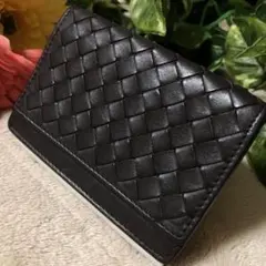 美品　ボッテガヴェネタ　名刺入れ　カードケース　イントレチャート　ダークブラウンのサムネイル